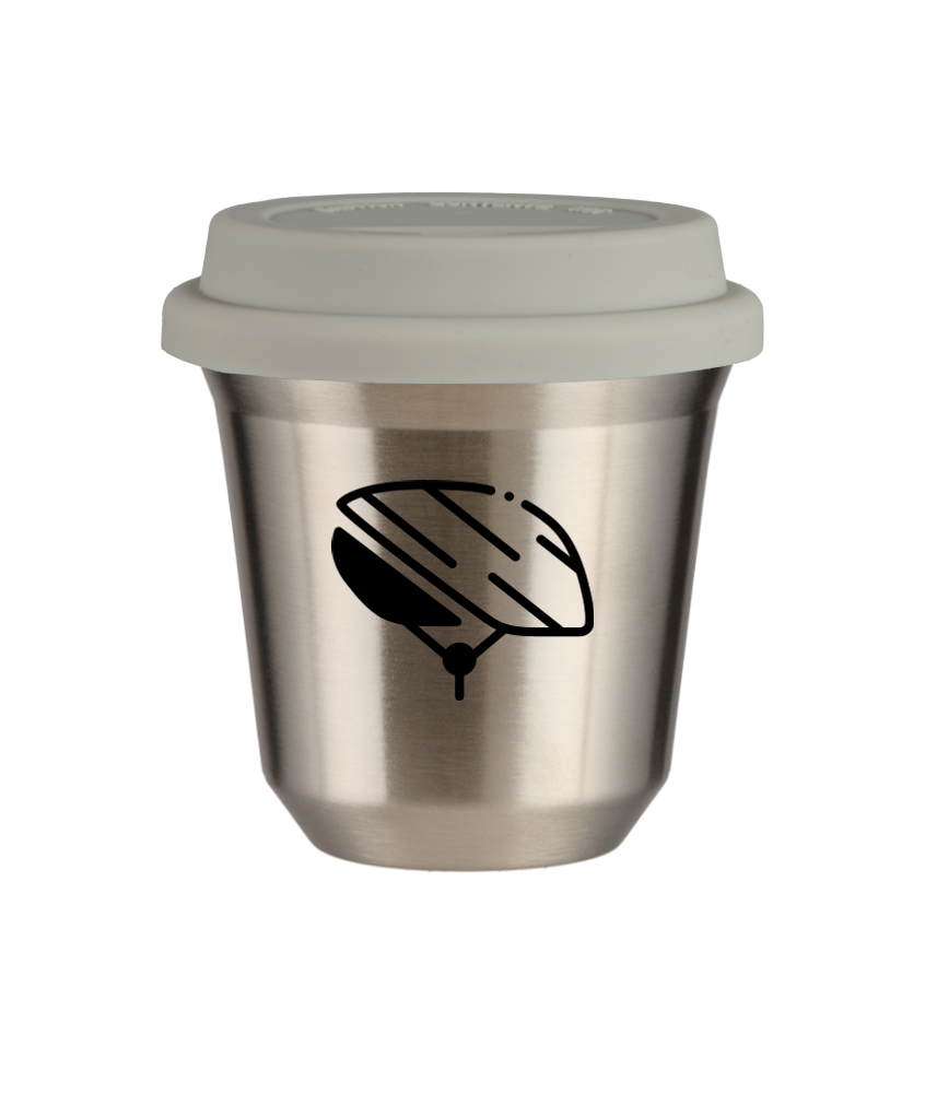 Tasse 80 ml ARGENT "Casque (noir)", avec couvercle blanc