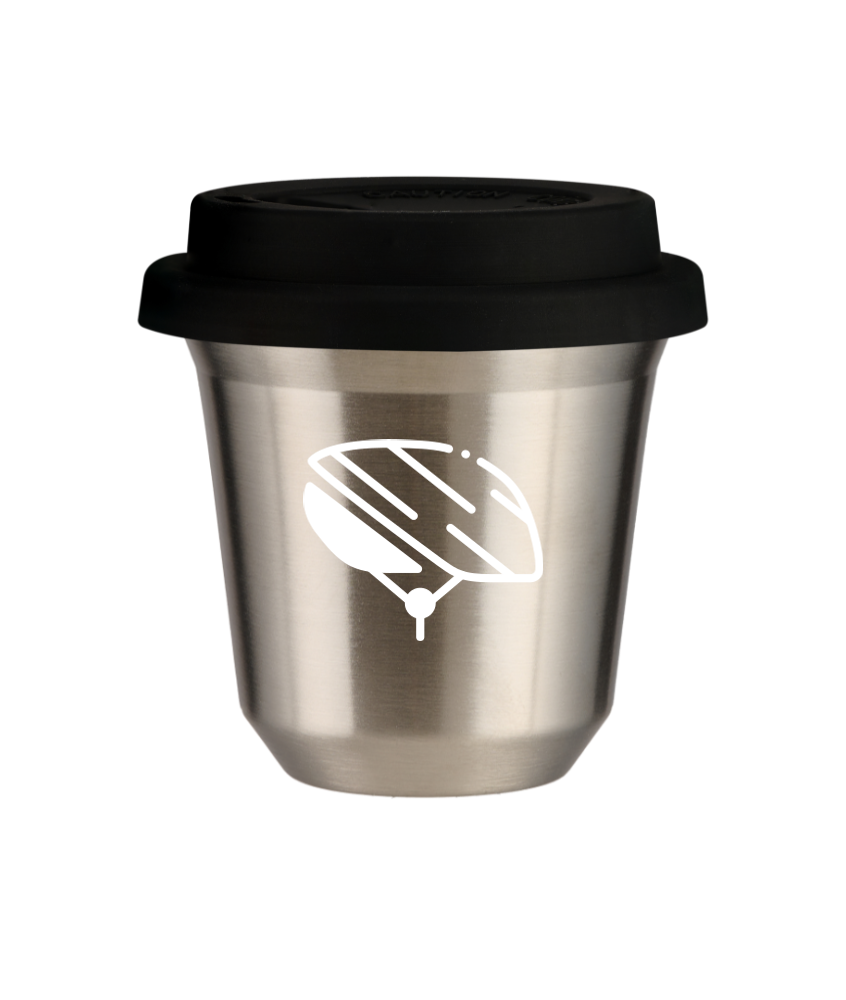 Tasse 80 ml ARGENT "Casque (blanc)", avec couvercle noir Tasse 80 ml ARGENT "Casque (blanc)", avec couvercle noir