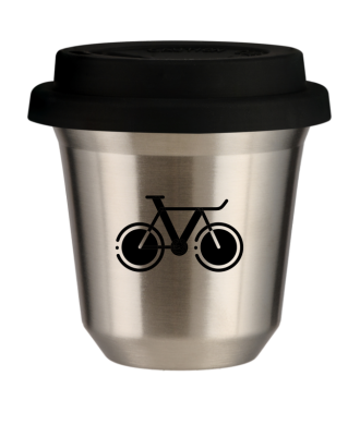Tasse 80 ml ARGENT "Vélo 1", avec couvercle noir Tasse 80 ml ARGENT "Vélo 1", avec couvercle noir
