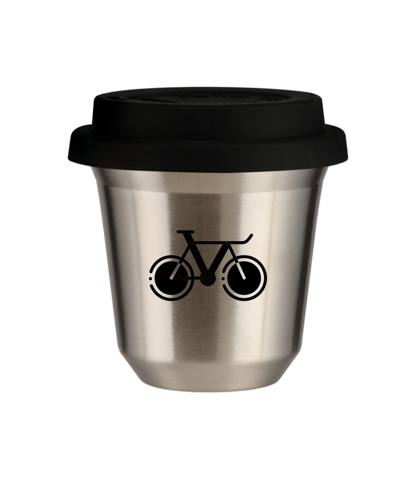 Tasse 80 ml ARGENT "Vélo 1", avec couvercle noir