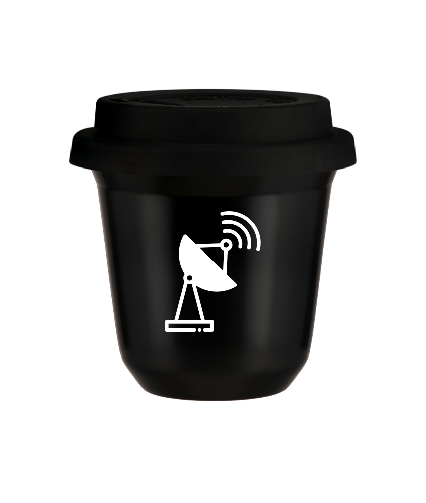 Tasse 80 ml NOIR "Antenne (blanc)", avec couvercle noir