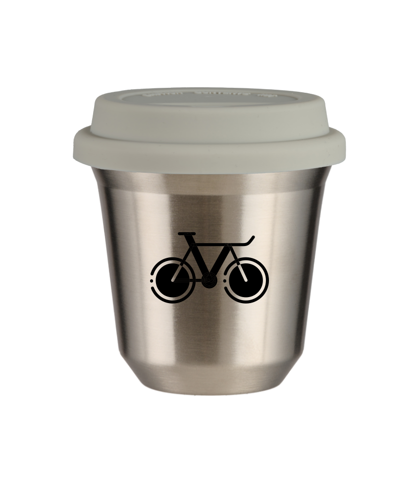 Tasse 80 ml ARGENT "Vélo 1 (noir)", avec couvercle blanc