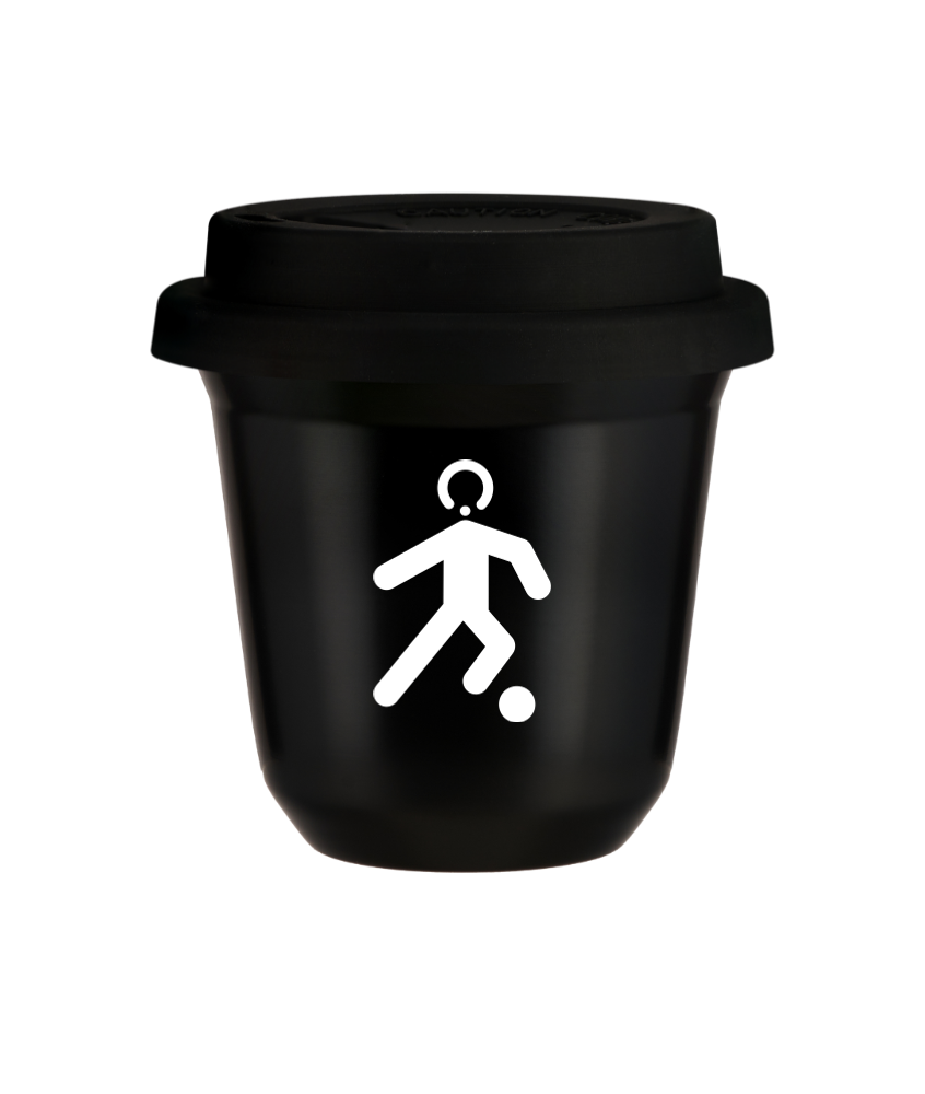 Tasse 80 ml NOIR "Football (blanc)", avec couvercle noir
