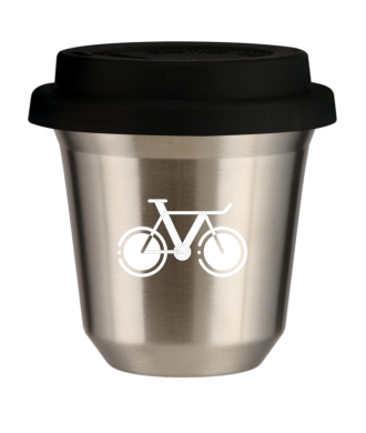 Tasse 80 ml ARGENT "Vélo 1 (blanc)", avec couvercle noir Tasse 80 ml ARGENT "Vélo 1 (blanc)", avec couvercle noir