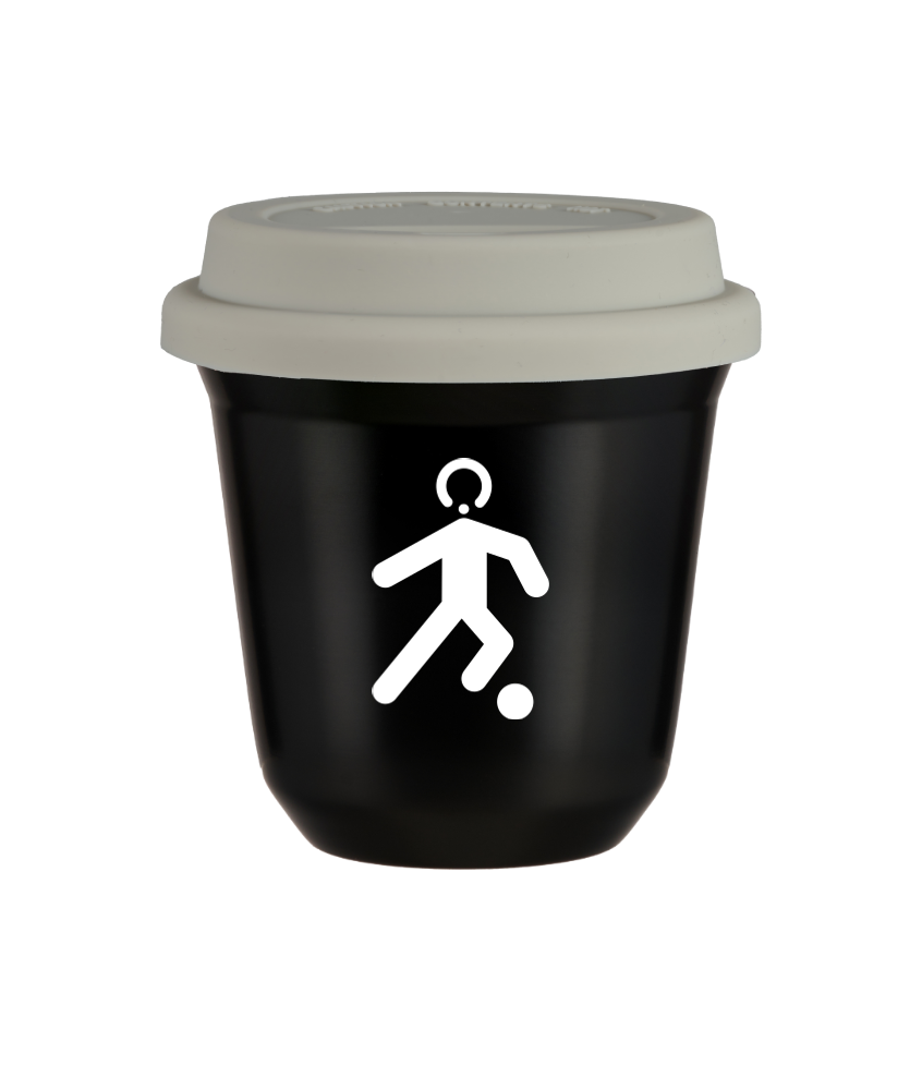 Tasse 80 ml NOIR "Football (blanc)", avec couvercle blanc Tasse 80 ml NOIR "Football (blanc)", avec couvercle blanc