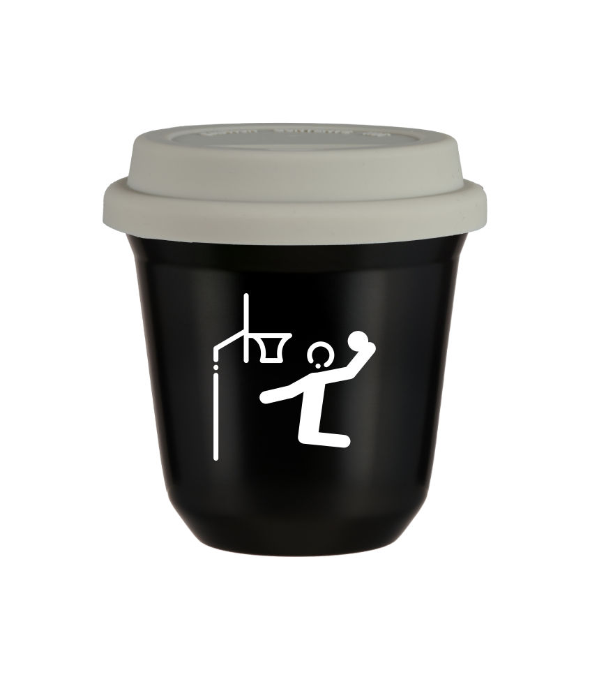 Tasse 80 ml NOIR "Basket-ball (blanc)", avec couvercle blanc Tasse 80 ml NOIR "Basket-ball (blanc)", avec couvercle blanc