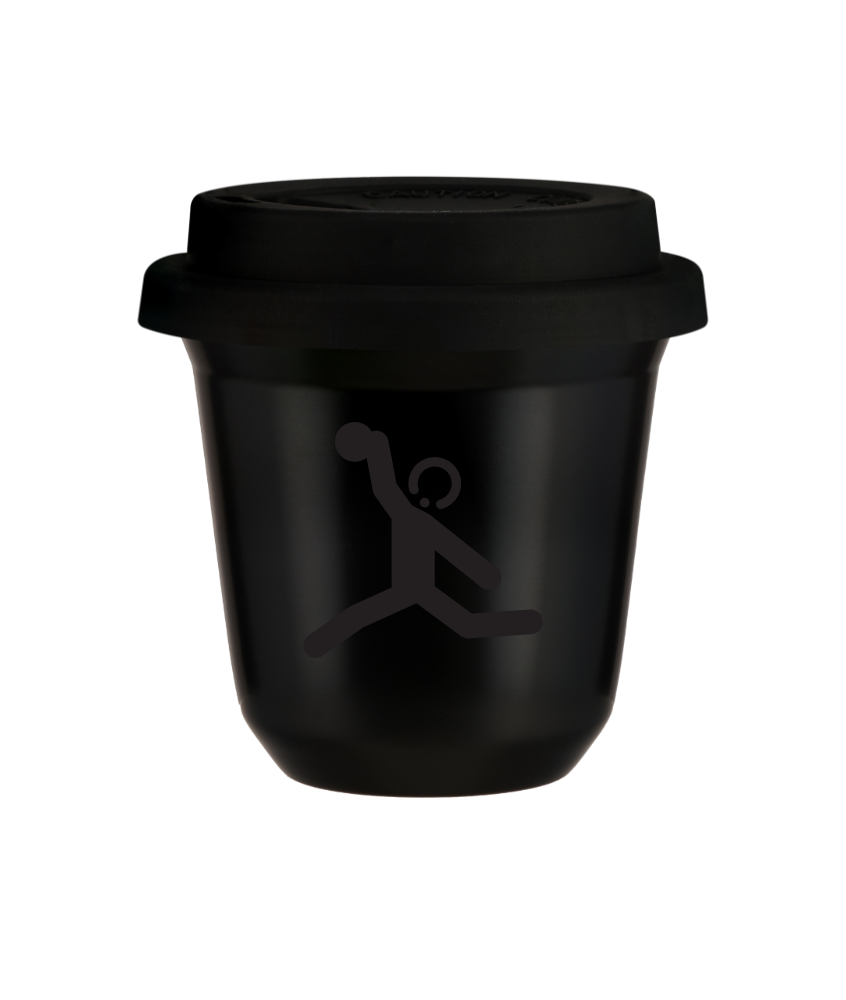 Tasse 80 ml NOIR "Lancer du disque", avec couvercle noir Tasse 80 ml NOIR "Lancer du disque", avec couvercle noir