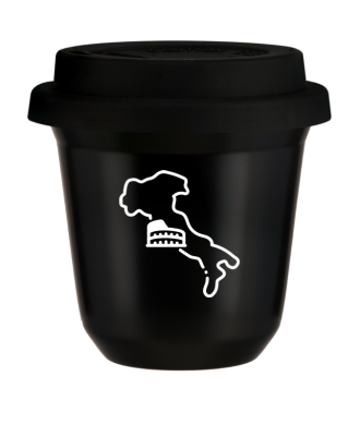 Tasse 80 ml NOIR "Italie (blanc)", avec couvercle noir Tasse 80 ml NOIR "Italie (blanc)", avec couvercle noir