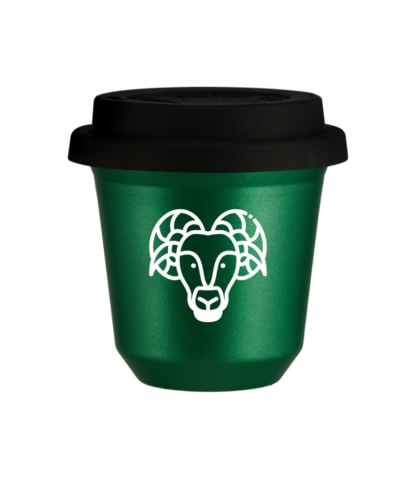 Tasse 80 ml VERT MÉTALLIQUE "Bélier (blanc)", avec couvercle noir
