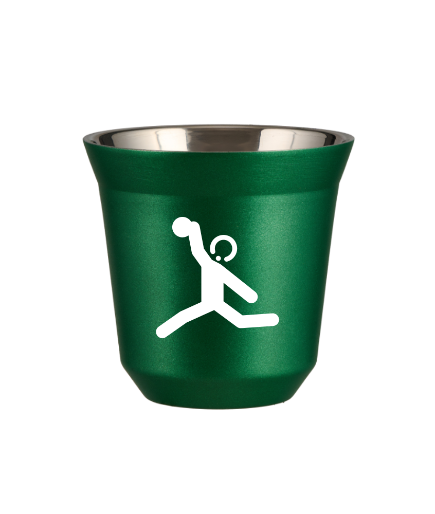 Tasse 80 ml VERT MÉTALLIQUE "Lancer du disque (blanc)"