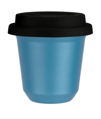 Tasse 80 ml BLEU CLAIR MÉTALLIQUE, avec couvercle noir Tasse 80 ml BLEU CLAIR MÉTALLIQUE, avec couvercle noir