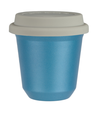 Tasse 80 ml BLEU CLAIR MÉTALLIQUE, avec couvercle blanc