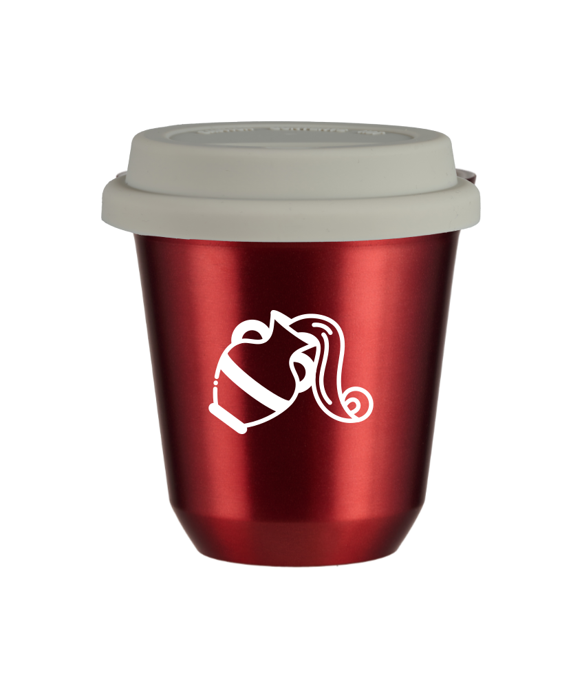 Tasse 80 ml ROUGE MÉTALLIQUE "Verseau (blanc)", avec couvercle blanc Tasse 80 ml ROUGE MÉTALLIQUE "Verseau (blanc)", avec couvercle blanc