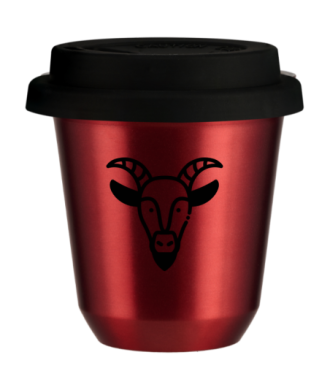 Tasse 80 ml ROUGE MÉTALLIQUE "Capricorne (noir)", avec couvercle noir Tasse 80 ml ROUGE MÉTALLIQUE "Capricorne (noir)", avec couvercle noir