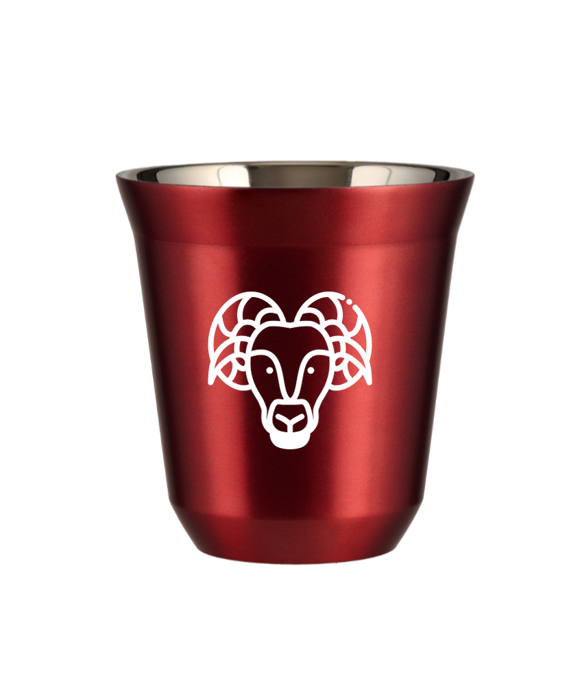 Tasse 80 ml ROUGE MÉTALLIQUE "Bélier (blanc)" Tasse 80 ml ROUGE MÉTALLIQUE "Bélier (blanc)"