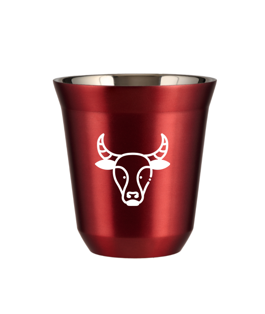 Tasse 80 ml ROUGE MÉTALLIQUE "Taureau (blanc)" Tasse 80 ml ROUGE MÉTALLIQUE "Taureau (blanc)"