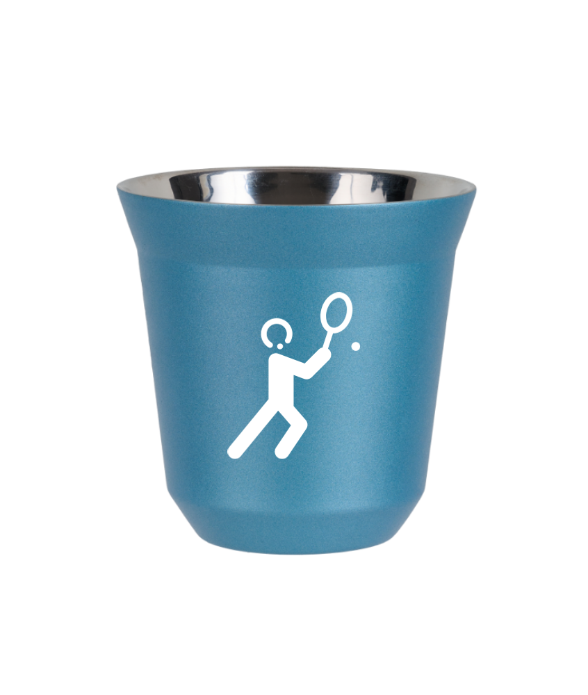 Tasse 80 ml BLEU CLAIR MÉTALLIQUE "Tennis 1 (blanc)"