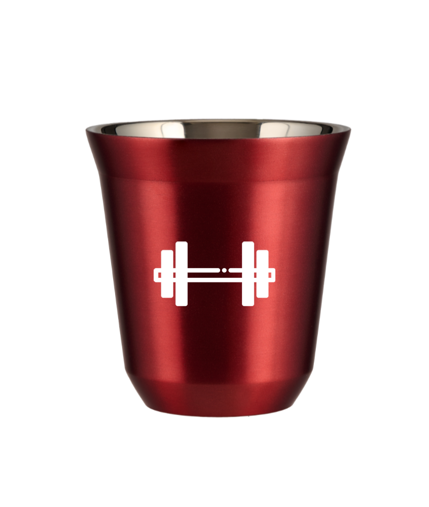 Tasse 80 ml ROUGE MÉTALLIQUE "Haltère (blanc)" Tasse 80 ml ROUGE MÉTALLIQUE "Haltère (blanc)"