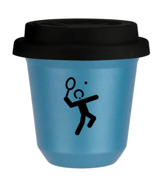 Tasse 80 ml BLEU CLAIR MÉTALLIQUE "Tennis 2", avec couvercle noir Tasse 80 ml BLEU CLAIR MÉTALLIQUE "Tennis 2", avec couvercle noir