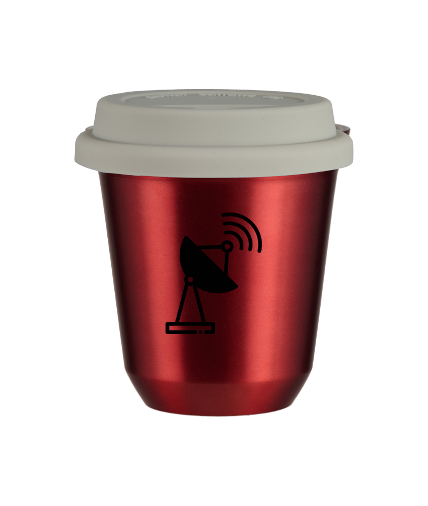Tasse 80 ml ROUGE MÉTALLIQUE "Antenne (noir)", avec couvercle blanc Tasse 80 ml ROUGE MÉTALLIQUE "Antenne (noir)", avec couvercle blanc