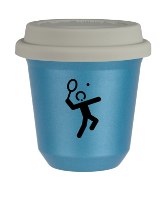 Tasse 80 ml BLEU CLAIR MÉTALLIQUE "Tennis 2", avec couvercle blanc Tasse 80 ml BLEU CLAIR MÉTALLIQUE "Tennis 2", avec couvercle blanc