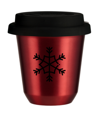 Tasse 80 ml ROUGE MÉTALLIQUE "Flocon de neige", avec couvercle noir Tasse 80 ml ROUGE MÉTALLIQUE "Flocon de neige", avec couvercle noir