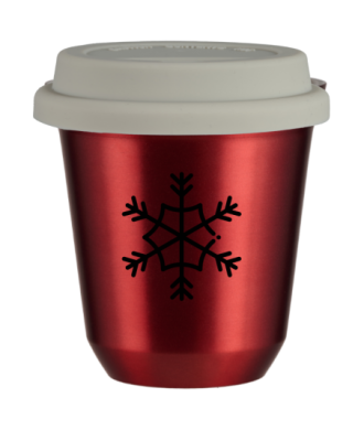 Tasse 80 ml ROUGE MÉTALLIQUE "Flocon de neige", avec couvercle blanc Tasse 80 ml ROUGE MÉTALLIQUE "Flocon de neige", avec couvercle blanc