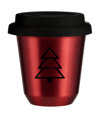 Tasse 80 ml ROUGE MÉTALLIQUE "Sapin de Noël", avec couvercle noir Tasse 80 ml ROUGE MÉTALLIQUE "Sapin de Noël", avec couvercle noir