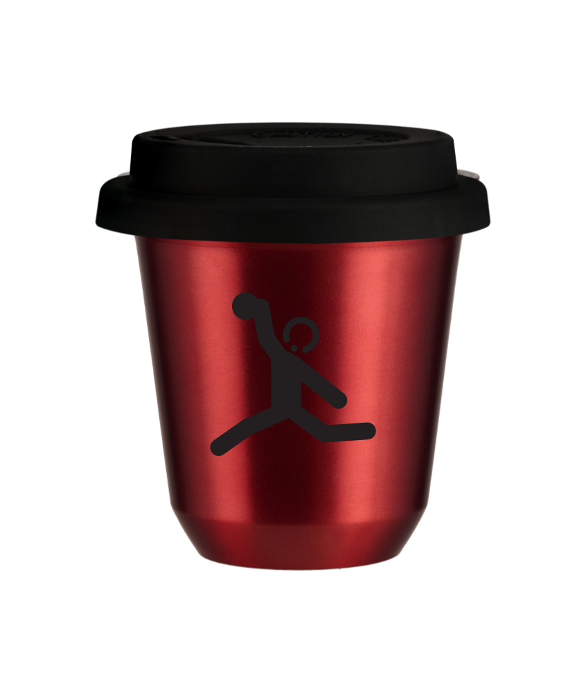 Tasse 80 ml ROUGE MÉTALLIQUE "Lancer du disque (noir)", avec couvercle noir Tasse 80 ml ROUGE MÉTALLIQUE "Lancer du disque (noir)", avec couvercle noir