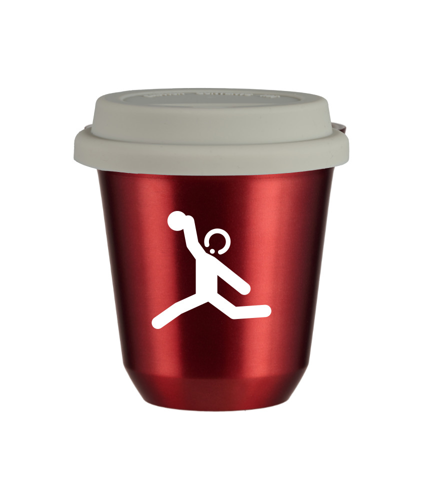 Tasse 80 ml ROUGE MÉTALLIQUE "Lancer du disque (blanc)", avec couvercle blanc Tasse 80 ml ROUGE MÉTALLIQUE "Lancer du disque (blanc)", avec couvercle blanc