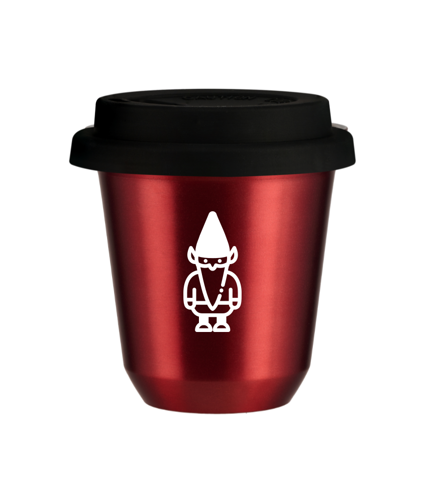 Tasse 80 ml ROUGE MÉTALLIQUE "Nain 2 (blanc)", avec couvercle noir Tasse 80 ml ROUGE MÉTALLIQUE "Nain 2 (blanc)", avec couvercle noir