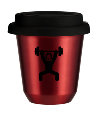 Tasse 80 ml ROUGE MÉTALLIQUE "Homme fort 1", avec couvercle noir Tasse 80 ml ROUGE MÉTALLIQUE "Homme fort 1", avec couvercle noir