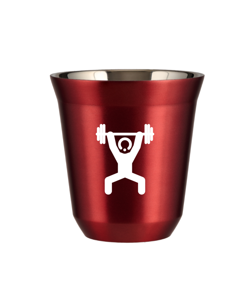 Tasse 80 ml ROUGE MÉTALLIQUE "Homme fort 1 (blanc)"