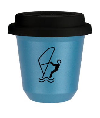 Tasse 80 ml BLEU CLAIR MÉTALLIQUE "Sports nautiques", avec couvercle noir Tasse 80 ml BLEU CLAIR MÉTALLIQUE "Sports nautiques", avec couvercle noir
