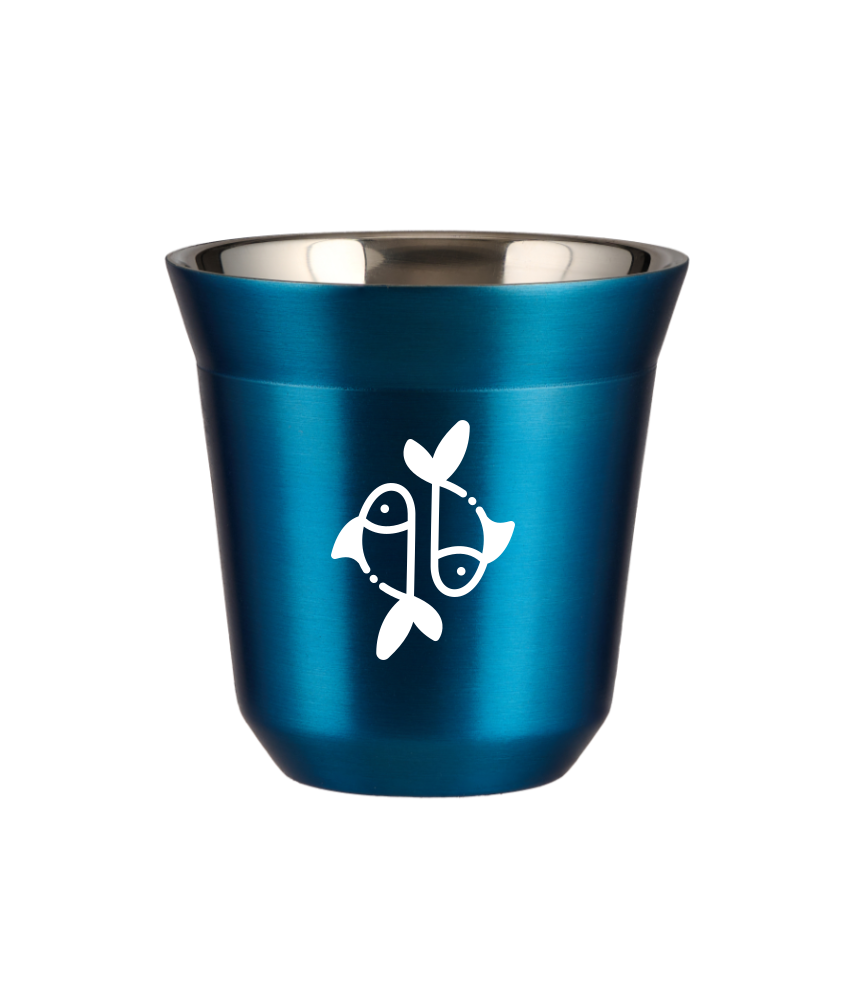 Tasse 80 ml BLEU MÉTALLIQUE "Poissons (blanc)" Tasse 80 ml BLEU MÉTALLIQUE "Poissons (blanc)"