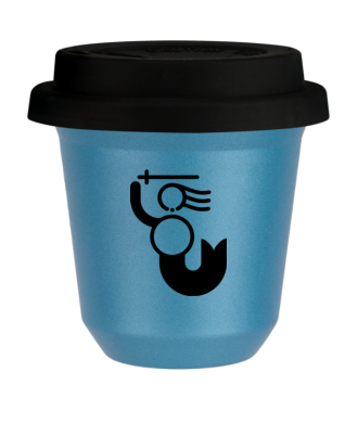 Tasse 80 ml BLEU CLAIR MÉTALLIQUE "WARSZAWSKA SYRENKA", avec couvercle noir Tasse 80 ml BLEU CLAIR MÉTALLIQUE "WARSZAWSKA SYRENKA", avec couvercle noir