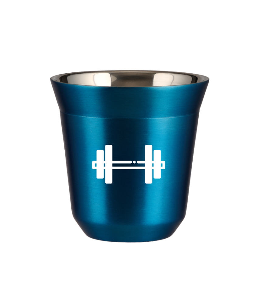 Tasse 80 ml BLEU MÉTALLIQUE "Haltère (blanc)" Tasse 80 ml BLEU MÉTALLIQUE "Haltère (blanc)"