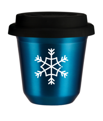 Tasse 80 ml BLEU MÉTALLIQUE "Flocon de neige (blanc)", avec couvercle noir Tasse 80 ml BLEU MÉTALLIQUE "Flocon de neige (blanc)", avec couvercle noir
