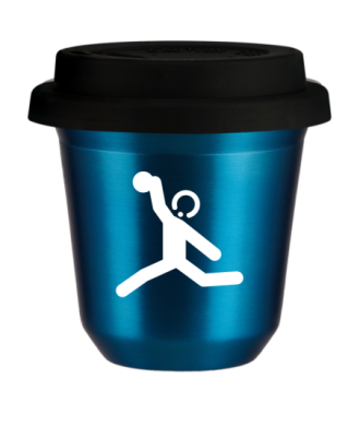 Tasse 80 ml BLEU MÉTALLIQUE "Lancer du disque (blanc)", avec couvercle noir Tasse 80 ml BLEU MÉTALLIQUE "Lancer du disque (blanc)", avec couvercle noir