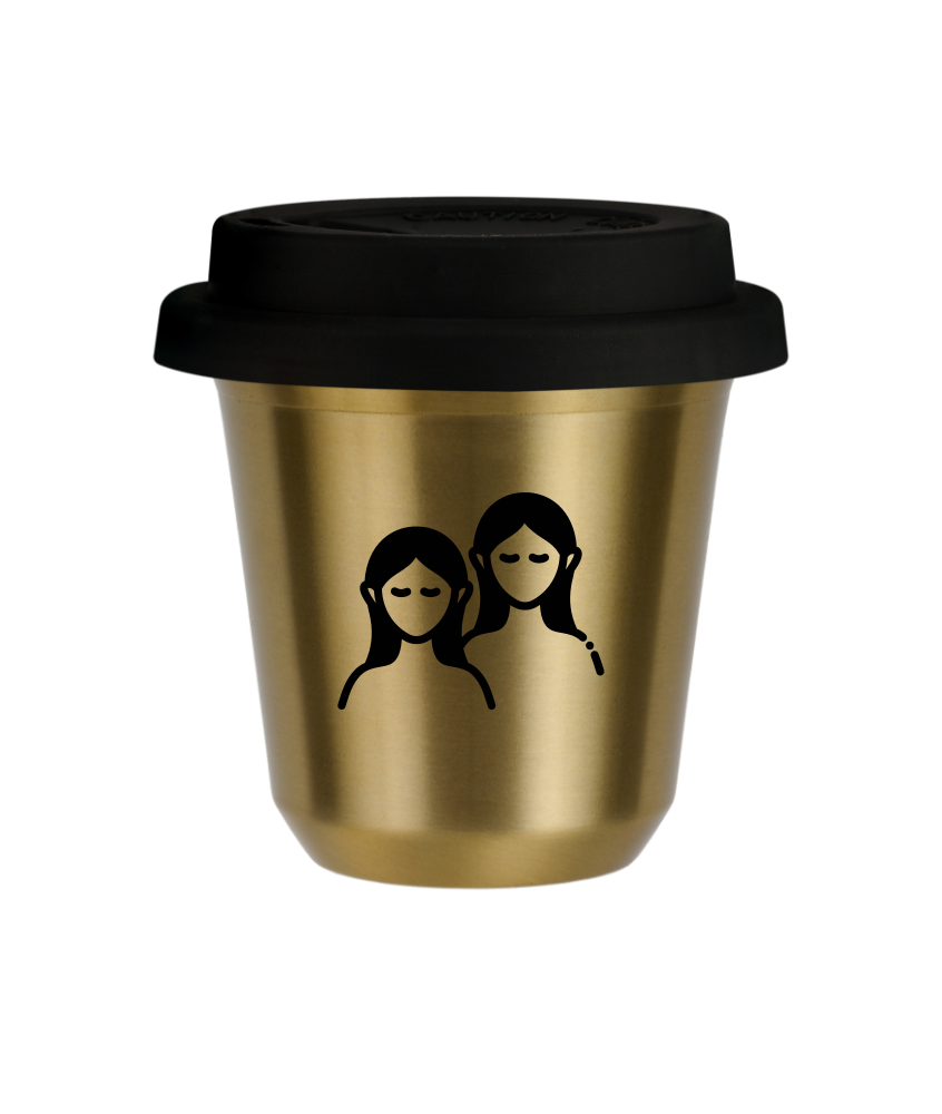 Tasse 80 ml OR "Gémeaux", avec couvercle noir Tasse 80 ml OR "Gémeaux", avec couvercle noir