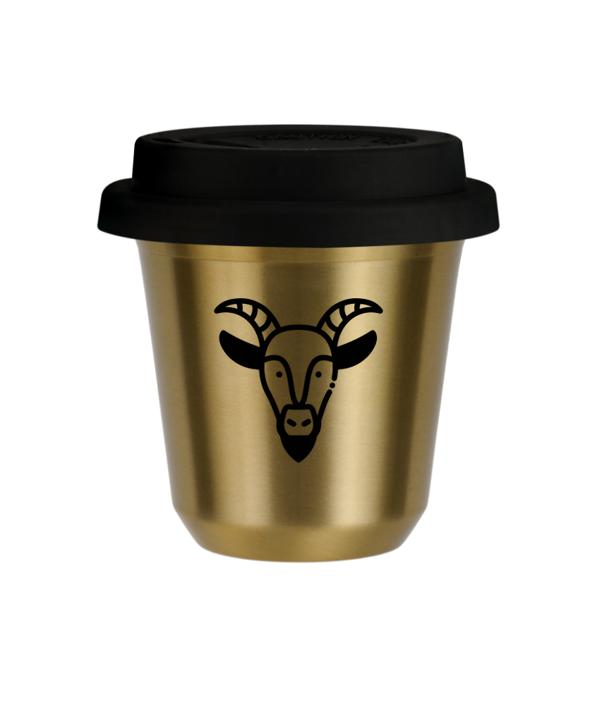 Tasse 80 ml OR "Capricorne", avec couvercle noir Tasse 80 ml OR "Capricorne", avec couvercle noir
