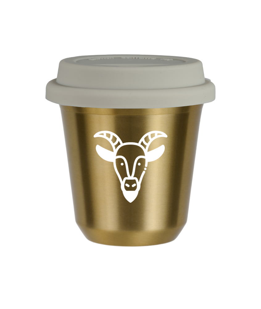 Tasse 80 ml OR "Capricorne (blanc)", avec couvercle blanc