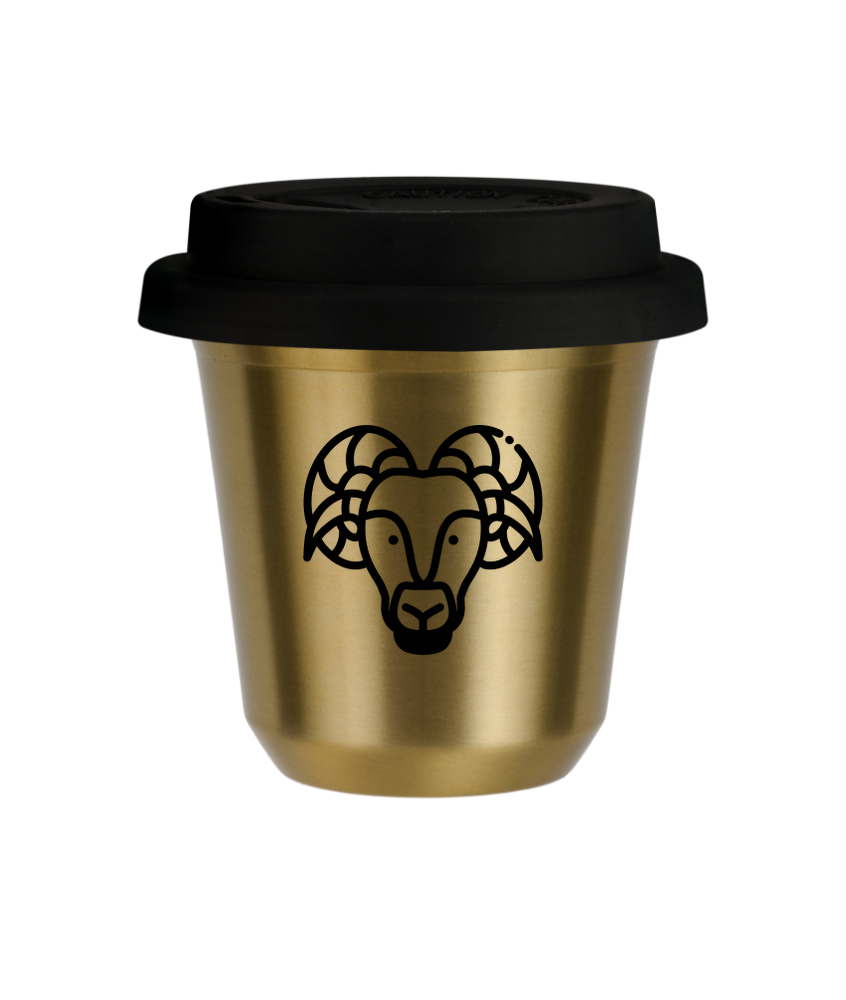 Tasse 80 ml OR "Bélier", avec couvercle noir Tasse 80 ml OR "Bélier", avec couvercle noir