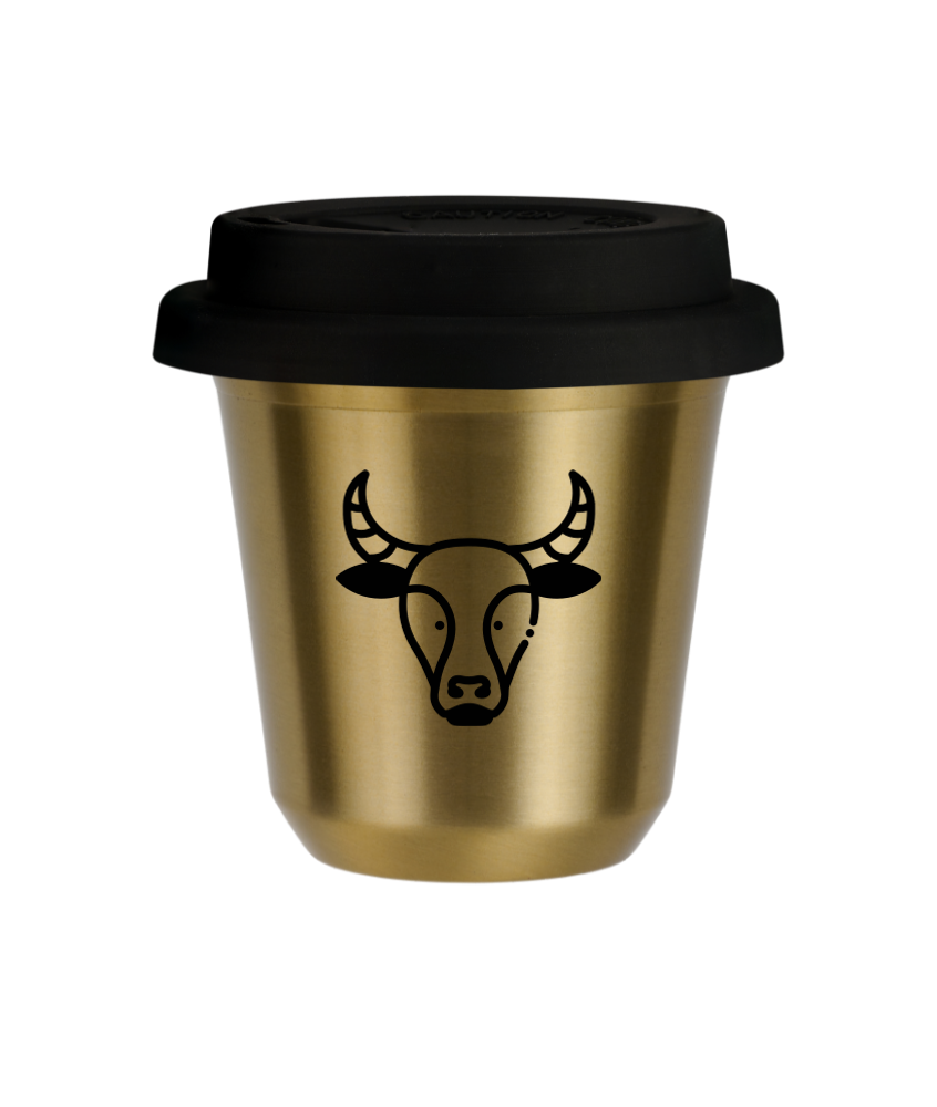 Tasse 80 ml OR "Taureau", avec couvercle noir Tasse 80 ml OR "Taureau", avec couvercle noir