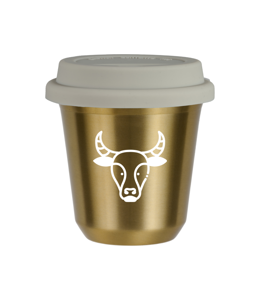 Tasse 80 ml OR "Taureau (blanc)", avec couvercle blanc