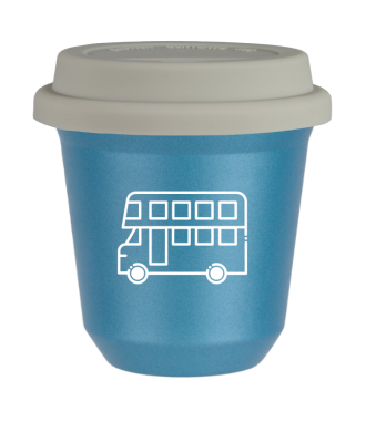 Tasse 80 ml BLEU CLAIR MÉTALLIQUE "Bus (blanc)", avec couvercle blanc Tasse 80 ml BLEU CLAIR MÉTALLIQUE "Bus (blanc)", avec couvercle blanc