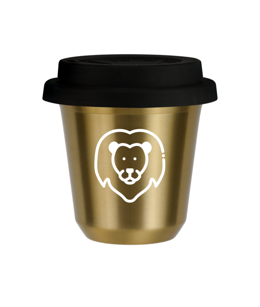 Tasse 80 ml OR "Lion (blanc)", avec couvercle noir Tasse 80 ml OR "Lion (blanc)", avec couvercle noir