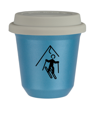 Tasse 80 ml BLEU CLAIR MÉTALLIQUE "Ski", avec couvercle blanc Tasse 80 ml BLEU CLAIR MÉTALLIQUE "Ski", avec couvercle blanc