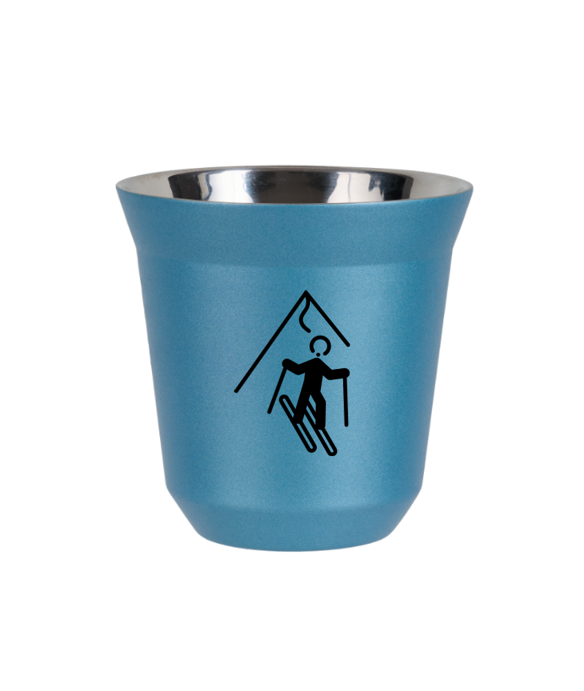 Tasse 80 ml BLEU CLAIR MÉTALLIQUE "Ski (noir)"