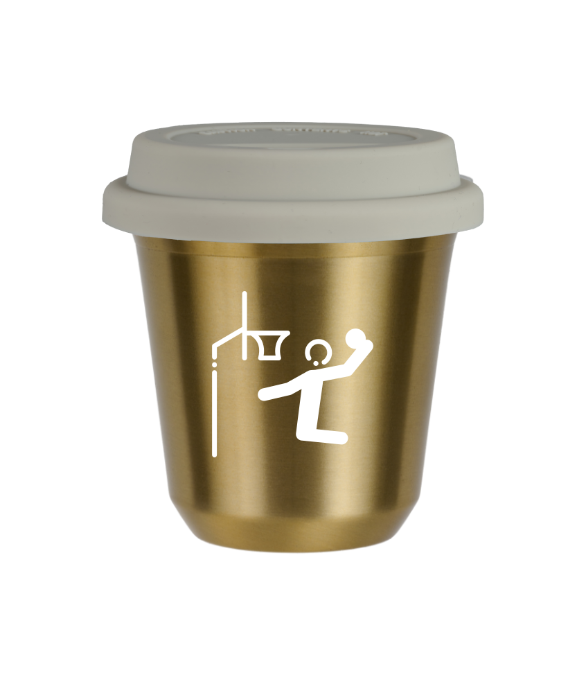 Tasse 80 ml OR "Basket-ball (blanc)", avec couvercle blanc